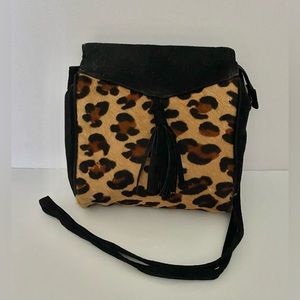 Faux Leopard Hair and Genuine Suede Crossbody Bag